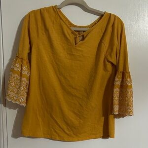 St. John's Bay Mustard Bell-Sleeve Embroidered Top